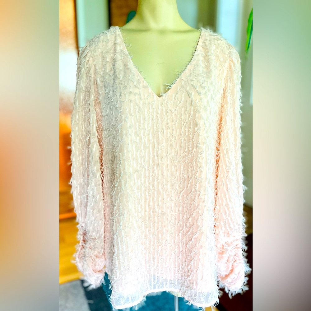 Blu Pepper Textured Blouse in Soft Pink, NWT, LARGE, BEAUTIFUL